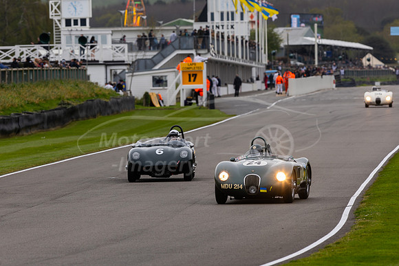 Lights ablaze, Nigel Webb in his Jaguar C-type
