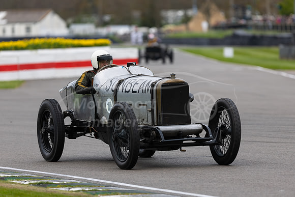 Julian Majzub in his Sunbeam Indianapolis with a charging Mark W